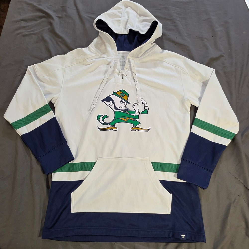 Fanatics Notre Dame Fighting Irish Lace Up Hoodie Jersey Mens Medium White Navy
